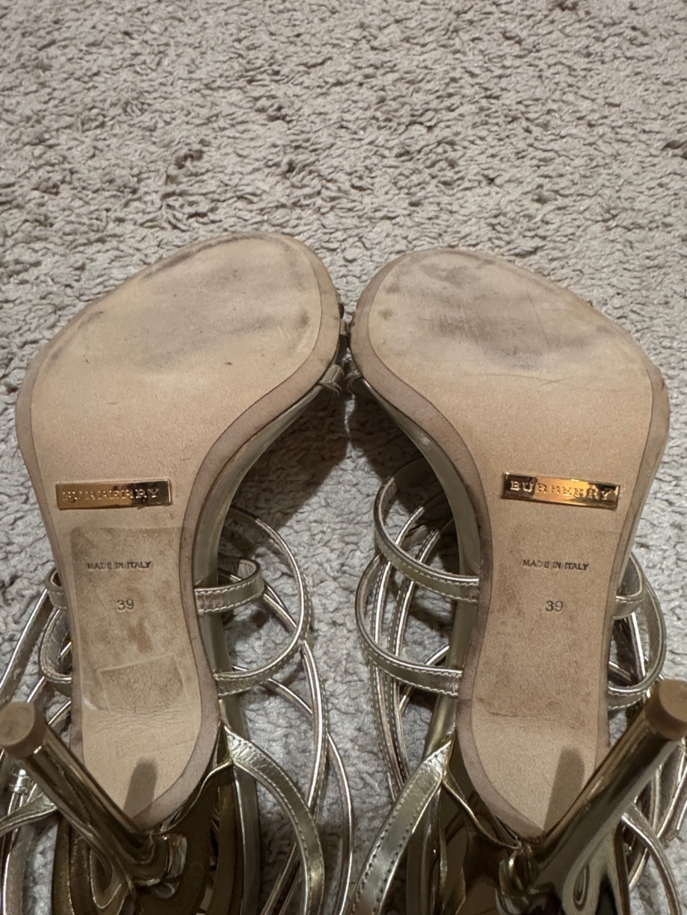 Burberry Metallic Gold Strappy Ankle-Wrap Heels - Picture 7 of 8